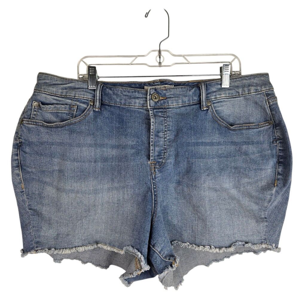 Torrid Cut Off Raw Hem Shorts Sz 22 Button Fly Light Wash High Rise Blue - Picture 1 of 6